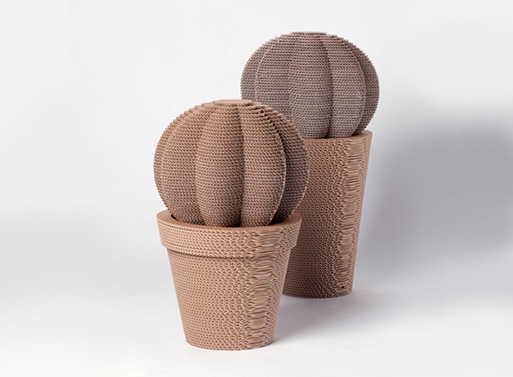 Cardboard air purifiers shaped like cacti