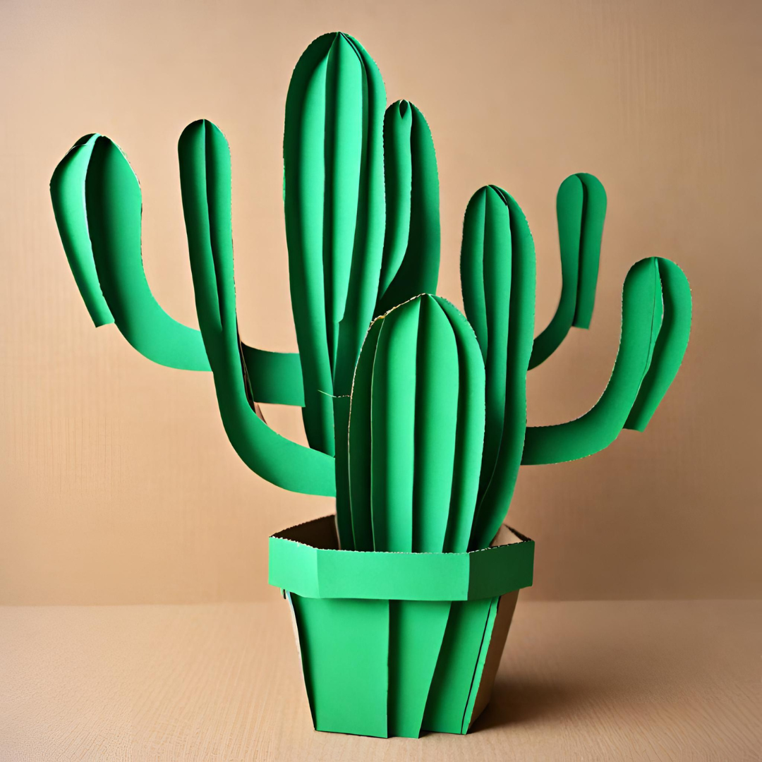 A cardboard air purifier shaped like a cactus