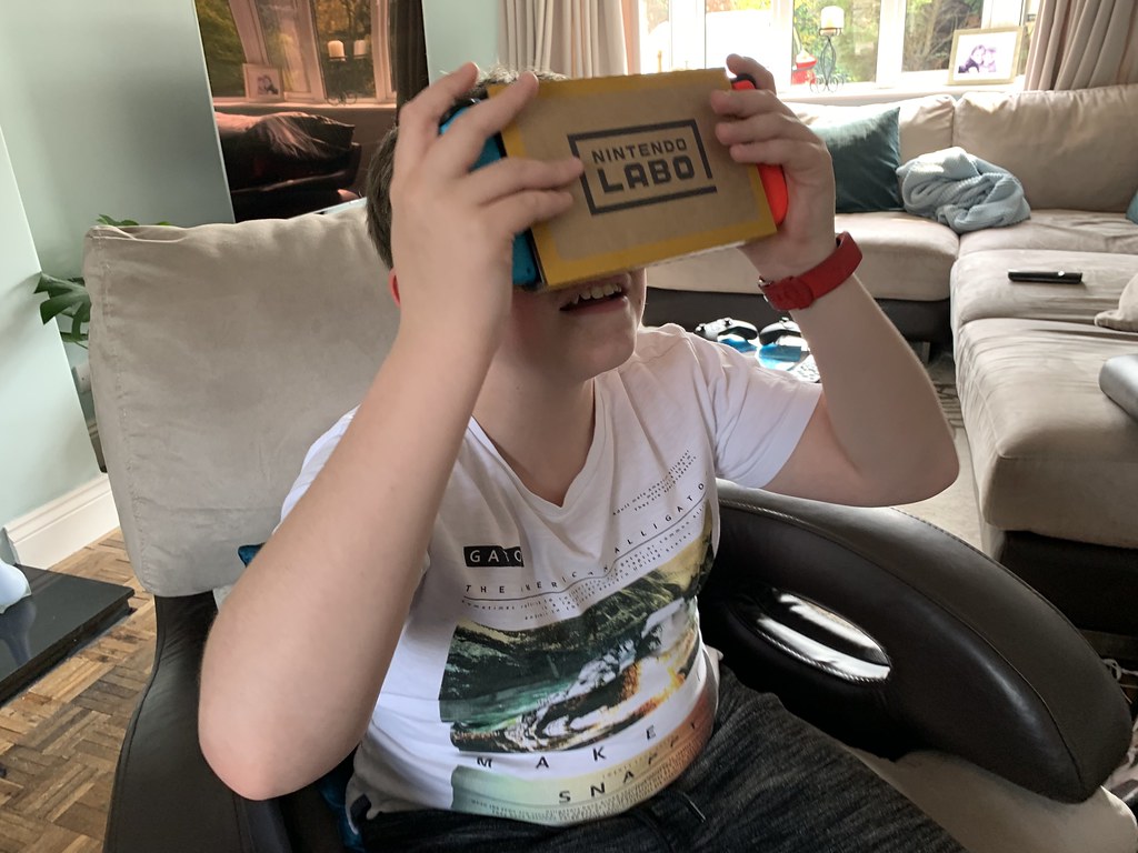 Kid plays with a Nintendo Labo