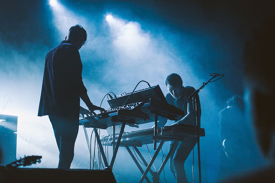 Electronic music duo perform onstage